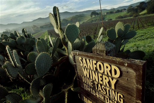 A sign indicates the entrance for the Sanford Winery which was featured in the wine-infused and Academy Award-nominated film 'Sideways,' February 10, 2005.